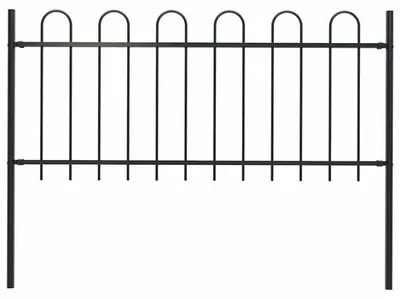 Obrázok produktu pre Záhradný plot – Záhradný plot s oblúkovým zakončením – 181 x 100 cm – Pancierovaná oceľ – Čierna farba – Kovový rám záhradného plotu s 2 stĺpikmi (150 cm) a montážnym príslušenstvom