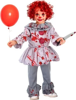 Productafbeelding van Kostuum "Vintage Horror Clown" voor kinderen | Grijs met bloedspetters. Maat: 104
