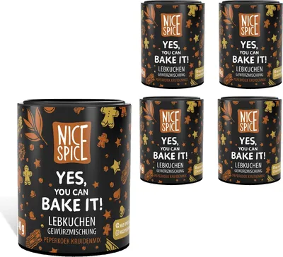 Produktbild von NICE SPICE Lebkuchengewürz "Yes, You can Bake it!", 5 Dosen (5 x 40g), Gewürzmischung für köstliche Lebkuchen, Backen, Geschenk für Backliebhaber, Gewürzvorrat