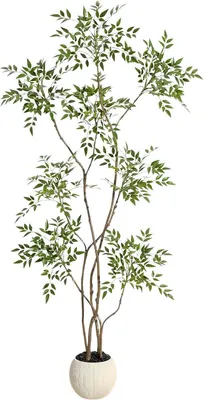 Productafbeelding van Kunstplant Nandina, 180 cm – Realistisch ogende kunstboom in pot – Groen – Decoratieve plant voor binnenshuis