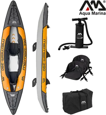 Produktbild von Aqua Marina Kajak 390x90 cm für 2 Personen mit Luftsitz verstellbarer Lehne Transporttasche Reparaturset Handpumpe strapazierfähig Orange/Anthrazit