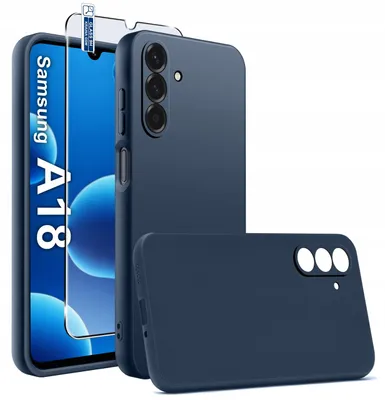 Productafbeelding van Mattes, donkerblauwe siliconen hoesje voor de Samsung A18 5G, met 9H-glas bescherming