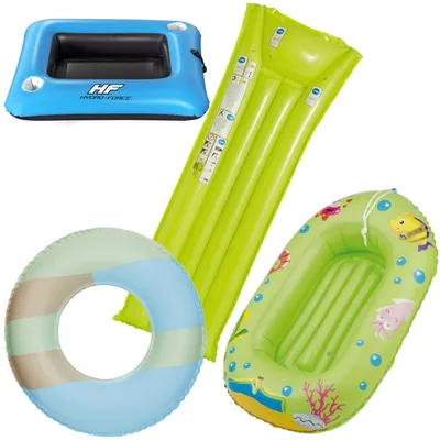 Produktbild von Wehncke - Kinder-Badeset (Schwimmring, Kinderboot, Luftmatratze) + Bestway Cooler Float grün