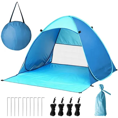 Zdjęcie produktu dla Namiot plażowy pop-up dla 1-3 osób, UPF 50+, niebieski, śledzie, na plażę