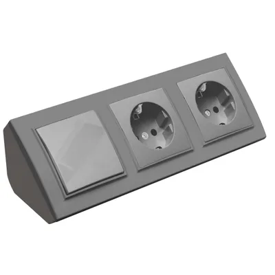 Produktbild von Ecksteckdose 2-fach Steckdose + Lichtschalter Steckdosenblock 45° Verteilerdose silber.