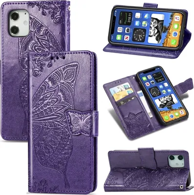 Produktbild von Mobigear Butterfly iPhone 12 Hülle Klapphülle Geldbörse - Lila