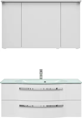 Produktbild von PELIPALSerie 4005 9921200211 Block bestehend aus:Glas-Waschtisch, Unterschrank, Spiegelschrank mit Kranz / 120cm