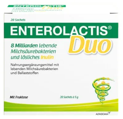 Immagine prodotto di Enterolactis Duo - apporto naturale di flora intestinale e microbioma intestinale con L. Casei DG e inulina - senza lattosio e senza glutine, 20 bustine. Bustine
