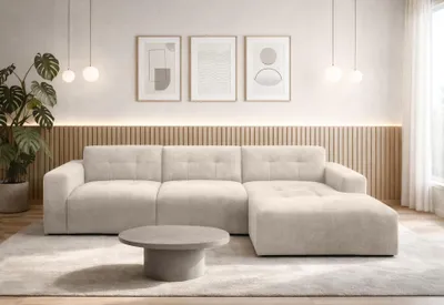 Produktbild von AX LIVING Couch in L Form Corlu Sofa Creme für Wohnzimmer 310 cm R