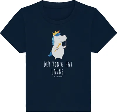 Produktbild von Mr. & Mrs. Panda  T-Shirt Einhorn König mit Schwert 12. - 18. Monat - French Navy - Geschenk, Kinder Shirt, Mittelalter, Baby, Einhörner, Ritter, Unicorn, Babyshirt