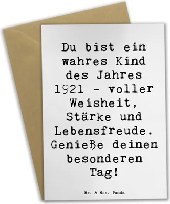 Produktbild von Mr. & Mrs. Panda Klappkarte Spruch 1921 Geburtstag Freude - Weiß - Geschenk, Geburtsjahr, babykarte, osterkarten, Stärke und Lebensfreude, Glückwunschkarte, Alter