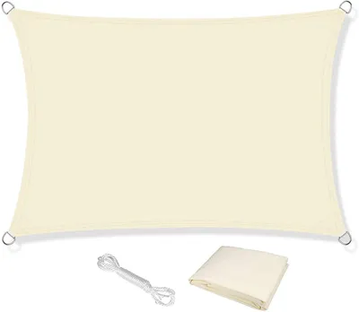 Image de KAHEIGN, voile d'ombrage rectangulaire, 2,5m x 3m, imperméable, pour balcon, toile de protection solaire 120gsm, idéal pour jardin et balcon (couleur crème)