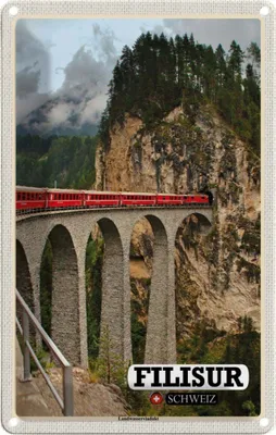 Produktbild von vianmo Blechschild 30x20 cm Filisur Schweiz Landwasserviadukt Bildmotiv Reisemotiv Abenteuer Reisen Urlaub