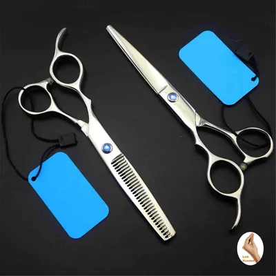 Productafbeelding van Set van een kappersschaar en een dunnschaar, speciaal ontworpen voor linkshandigen, professionele roestvrijstalen haarschaar, 6 inch / 17 cm