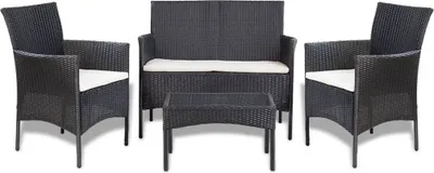 Produktbild von 4-tlg. Garten-Lounge-Set mit Auflagen Poly Rattan Schwarz