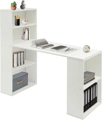 Imagen del producto de Escritorio de esquina con estantería y espacio de almacenamiento, escritorio de oficina, mesa para ordenador portátil, ideal para trabajar desde casa