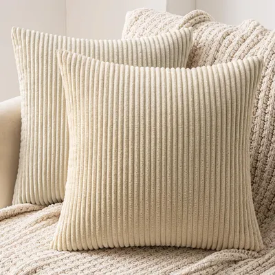 Imagen del producto de MIULEE, Juego de 2 fundas de cojín de tela de pana, 40x40 cm, color crema claro, fundas decorativas para cojines de sofá con cremallera oculta