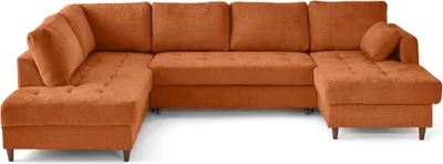 Image de Lisa Design Anna - canapé panoramique d'angle gauche 7 places convertible avec coffre en velours texturé , Rouille