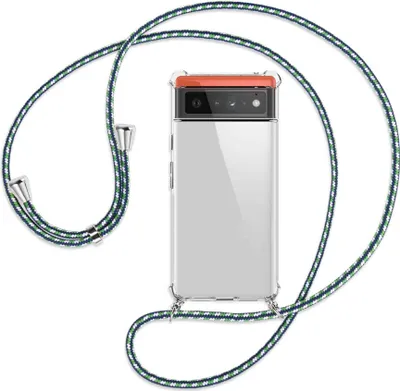 Produktbild von Handykette Backcover-Schutzhülle mit Band (Metall silberfarben) für Google Pixel 6 - grün/blau/weiß