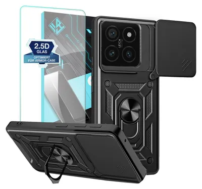 Produktbild von Armor Handyhülle für Xiaomi 14T Pro mit 9H Displayglas Displayschutz Kameraschutz Handy Panzer Case Cover Schutzhülle Outdoor Farbe: Schwarz