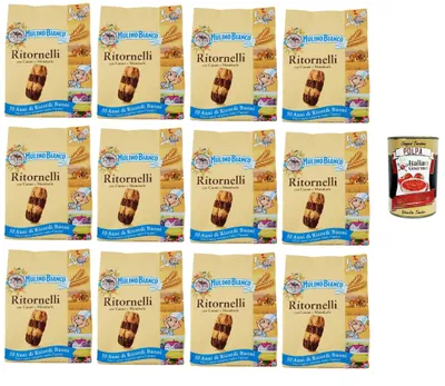 Produktbild von Mulino Bianco Ritornelli 12x700g | Italienische Kekse mit Kakao & Mandeln – ohne Palmöl, knusprig & aromatisch – Frühstück, Snack, Dessert – Vorratspack 8,4kg + Italian Gourmet polpa
