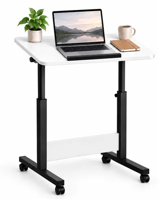 Obrázok produktu pre Relaxdays, nastaviteľný stolík na notebook, výška 67-90 cm, s možnosťou naklopenia, s kolieskami, tvar "C", stolík na notebook pre gauč a posteľ, čierno-biely, Obrázok generovaný UI
