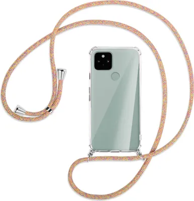 Produktbild von Handykette Backcover-Schutzhülle mit Band (Metall silberfarben) für Google Pixel 5 - Rainbow