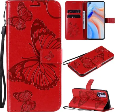 Produktbild von Mobigear Butterfly OPPO Reno 4 Hülle Klapphülle Geldbörse - Rot