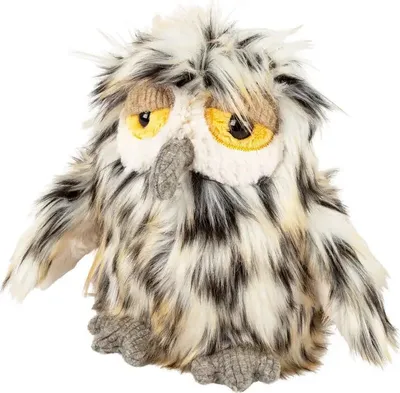 A stuffed owl toy is shown against a white background.