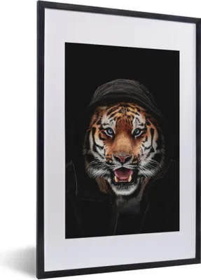 Produktbild von MuchoWow® MuchoWow® Gerahmtes Poster Tiger - Schwarz - Blau 40x60 cm - Poster mit zchwarzem Bilderrahmen - Poster in Rahmen