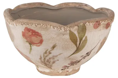 Obrázok produktu pre Clayre & Eef Kvetináč Ø 16x9 cm Béžová Ružová Keramické kvety