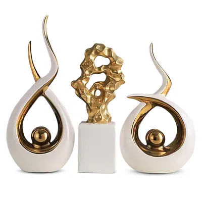 Produktbild von IvoQ Luxus Gold Deko Skulpturen Set - Stilvolle Wohnaccessoires für ein modernes Interieur