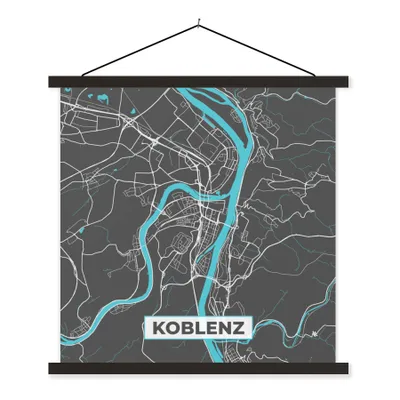 Produktbild von MuchoWow® Textilposter Deutschland - Blau - Koblenz - Stadtplan - Karte 90x90 cm mit schwarzem Rahmen - Magnetisches