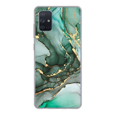 Produktbild von MuchoWow® Handyhülle Schutzhülle Hülle für Samsung Galaxy A71 Gold - Marmor - Grün - Luxus - Marmoroptik - Grau Silikon Softcase Handy Hülle - Kartenbesitzer