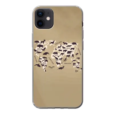 Produktbild von MuchoWow® Handyhülle Schutzhülle Hülle für iPhone 12 mini Weltkarte - Tiere - Braun Silikon Softcase Handy Hülle - Bild