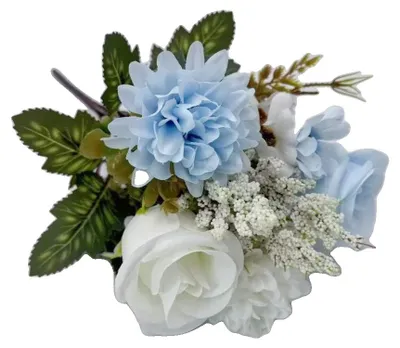 Image de Bouquet de roses artificielles, fleurs en soie, décoration de mariage élégante, bleu et blanc