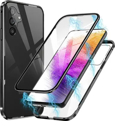 A disassembled phone case with a phone inside, showing magnetic attraction.