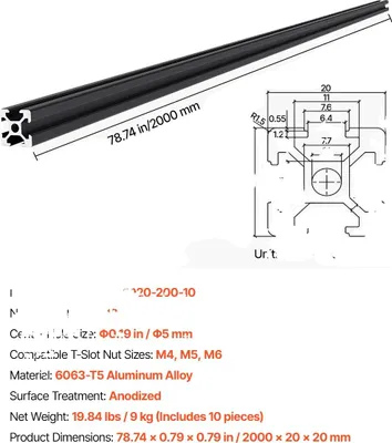 Zdjęcie produktu dla Szyna liniowa, stop aluminium, wszechstronne zastosowania, 10 sztuk 2000 mm