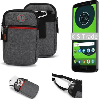 Produktbild von K-S-Trade Holster Gürtel Tasche kompatibel mit Motorola Moto G6 Handy Tasche Schutz Hülle grau Zusatzfächer 1x
