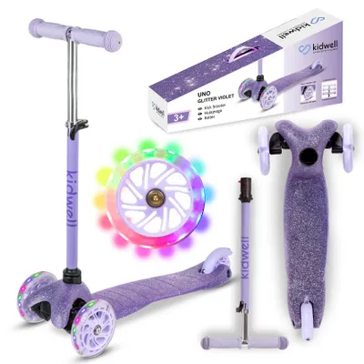 Produktbild von COIL Dreiradscooter, Kinderroller, Tretroller, Dreirad-Balance-Roller, Cityroller, ABEC-7-Lager, 3-stufige Lenkradverstellung, LED-Räder, Purple