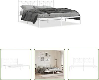 Produktbild von The Living Store Bettgestell mit Kopfteil Metall Weiß 180x200 cm