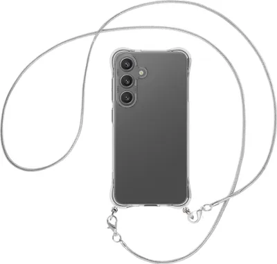 Produktbild von Handykette Backcover-Schutzhülle mit Band (Metall silberfarben) für Samsung S25 - silberfarbene Snake-Kette