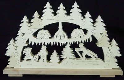 Obrázek produktu pro Svíčkový oblouk s kostelní vesnicí, zimními sportovci a osvětlením ŠxVxH 50x31x7cm NOVINKA
