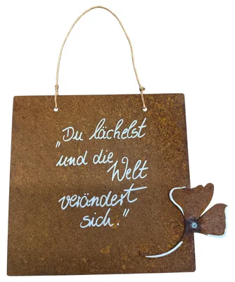 Produktbild von Rost Deko Spruchtafel "Du lächelst...." - eine Geschenkidee für Menschen, die man liebt!