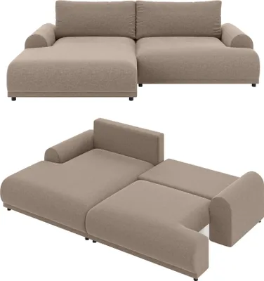 Produktbild von Ecksofa Lounge Schlaffunktion Bettkasten moderne L-Couch Ecke Links Hellbraun / 21022