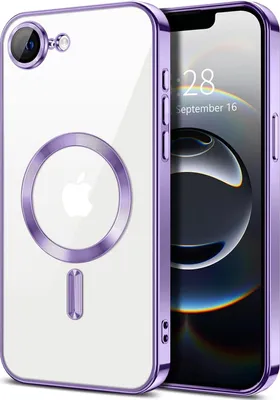 Obrázek produktu pro Magnetické čiré pouzdro pro iPhone 16e/iPhone 17e, kompatibilní s MagSafe, galvanicky pokovené ochranné pouzdro s ochranou fotoaparátu Fialový