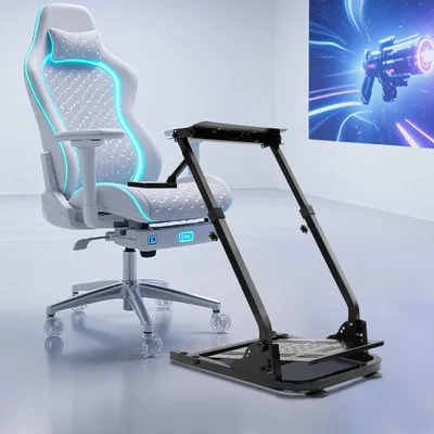 Produktbild von Sim Racing - Lenkradständer - Faltbar - Höhenverstellbar 56–78 cm - Traglast 20 kg - Schalthebelhalterung 45–57 cm - Pedalbasis 8/10/12 cm - Eisenrahmen - Schwarz