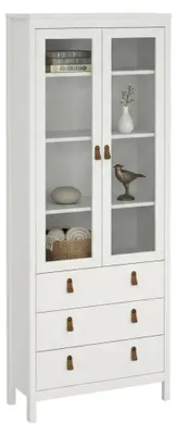 Produktbild von Vitrine Laurette, Glas-Sideboard, Mehrzweckvitrine, Hängendes Bücherregal mit Glastüren, 78x33 h199 cm, Weiß