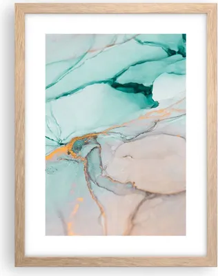 Produktbild von Gerahmtes Poster - Rahmen in heller Eiche - Marmor Abstraktion Türkis - 30x40 cm - Wand Bild - Wanddeko - Wandbilder - Kunstposter - Wandposter - Bilderrahmen - Bilder - Kunstdruck - P2NPA30x40-4451