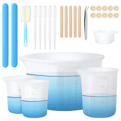Immagine prodotto di Set di misurini in silicone per resina epossidica, da 600 ml, 250 ml e 100 ml, con accessori
